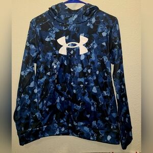 Under Armour Blue Camo Pullover Hoodie with White Logo
